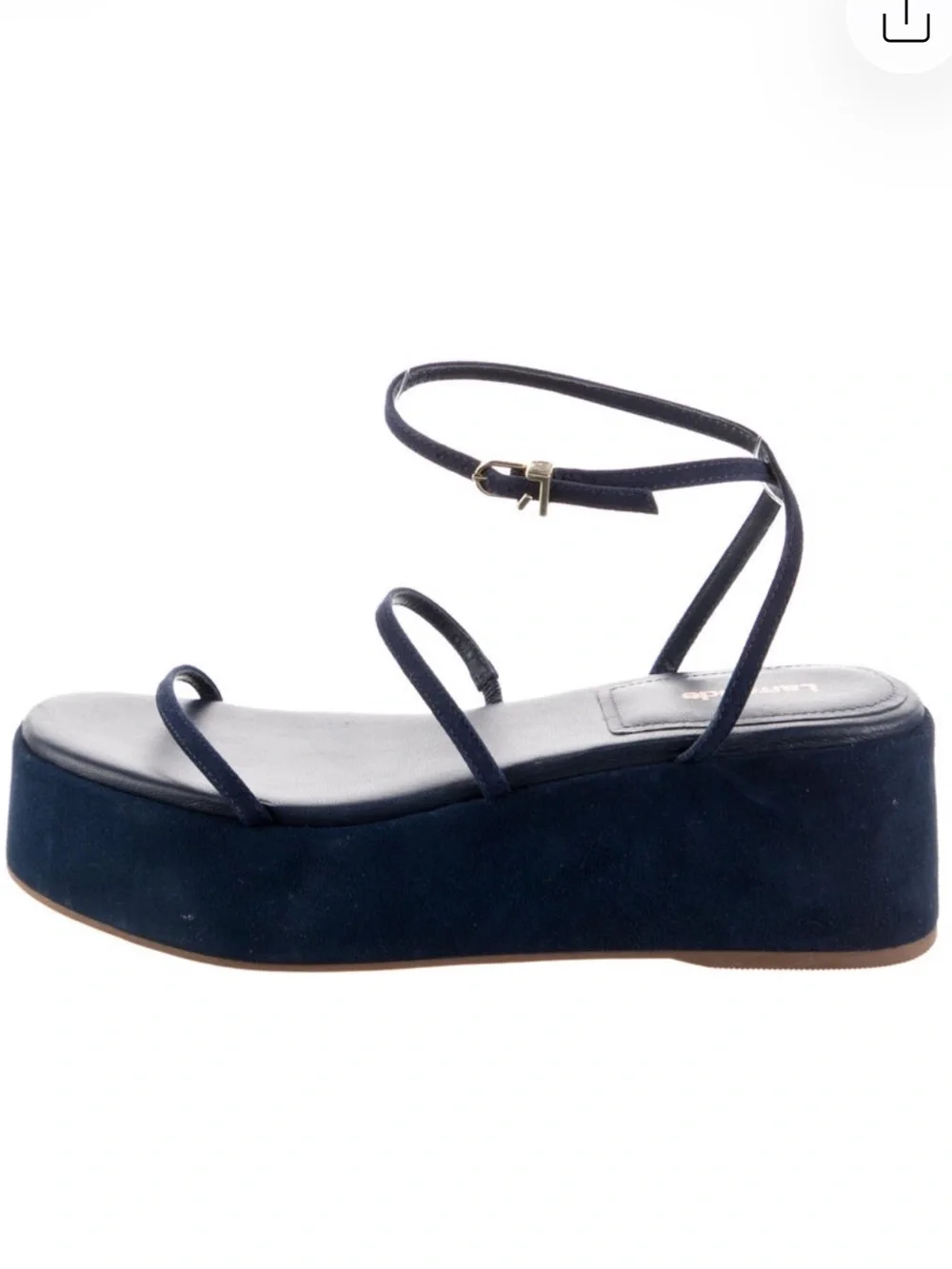 Larroude Navy Suede Strappy Platform Sandals